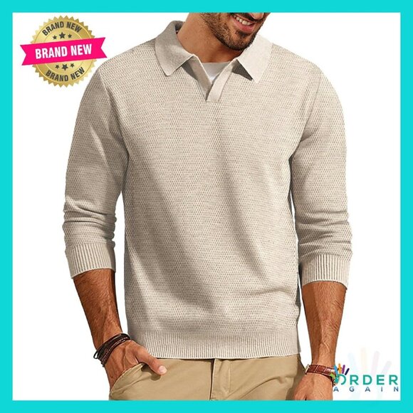 Other - Men's V-Neck Pullover Sweater Textured Knit Classic Casual Elegant Everyday Wear
